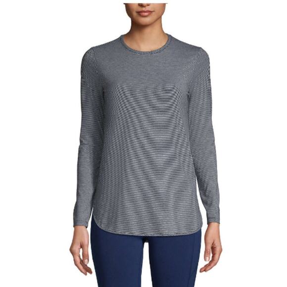 Lands' End Long Sleeve Curved Hem Tunic Top Light Blue White Size M - Picture 3 of 8